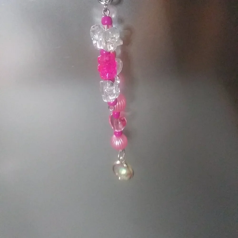 Pink Sparkle Butterfly & Star Beaded Phone Charm – Kawaii Glitter Accessory